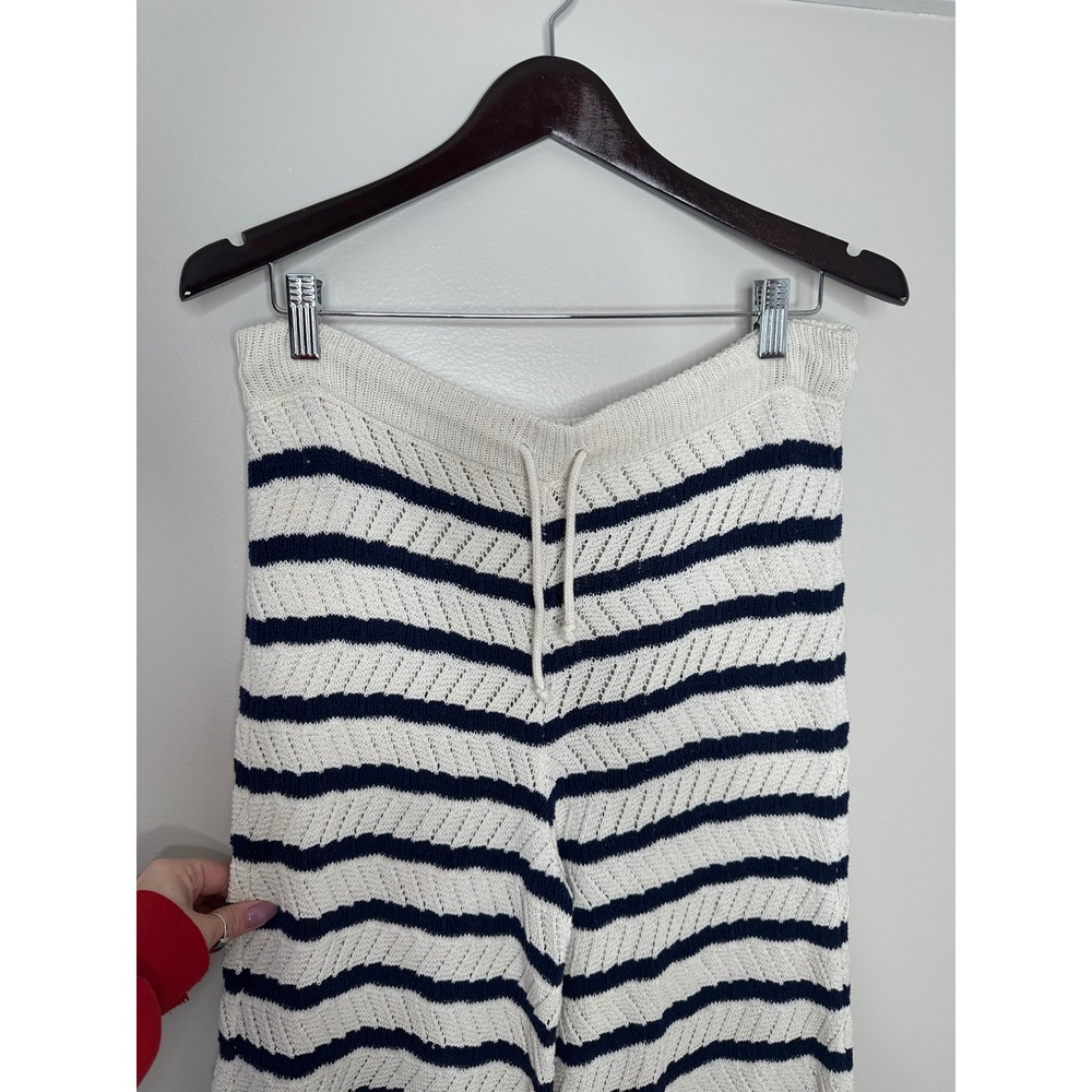 Aerie Women's Cream Navy Striped Knit Wide Leg Lounge Pants Size Medium - Picture 3 of 8